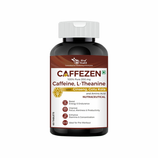 Caffezen supplement bottle with label on a white background