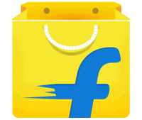 Flipkart logo - Yellow paper bag with a blue 'f' logo on a white background