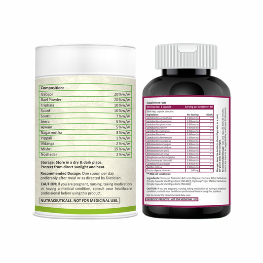 Digestive Care Combo- Gastroheal Powder + Gutsyral Probiotic Capsules Combo | Complete Digestive Wellness, Gut Balance & Relief from Acidity, Gas, Indigestion