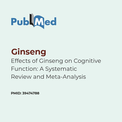 PubMed logo with text about ginseng effects on cognitive function on a light gray background