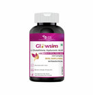 Bottle of Glowsim supplement with purple label on a white background