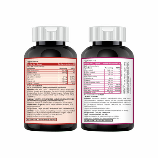 Women's Health Combo- Hemral Plus Capsules + PCOS Support Tablets | Complete Hormonal Balance with Hemoglobin Boost