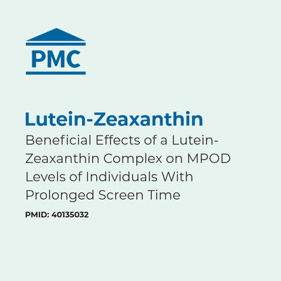 PMC logo with text about Lutein-Zeaxanthin and its effects on MPOD levels.