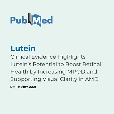 PubMed abstract about lutein's potential to boost retinal health on a light blue background