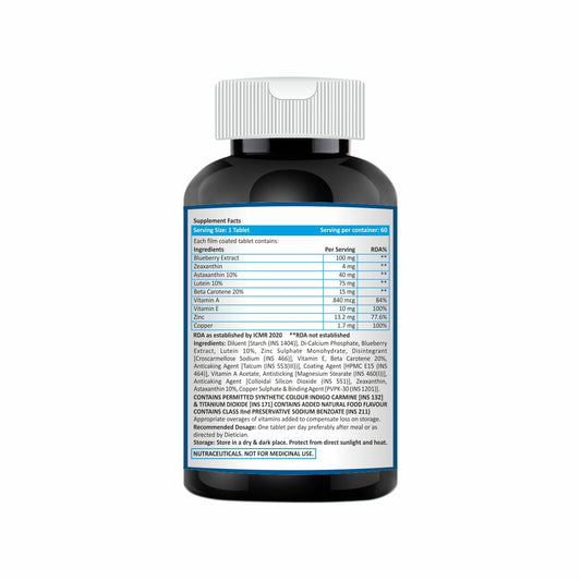 VIZ-9 Tablets - Eye Supplement with Lutein, Zeaxanthin, Astaxanthin & Vitamin A - 60 Tablets