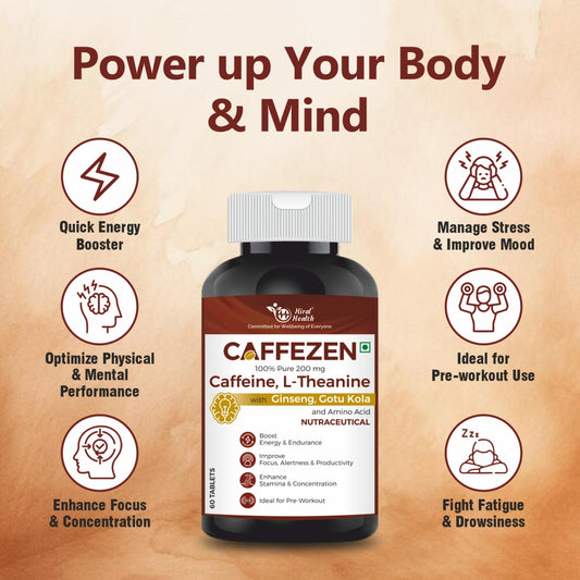 CAFFEZEN Tablets - Pre-Workout Supplement with 200 mg Pure Caffeine - 60 Tablets
