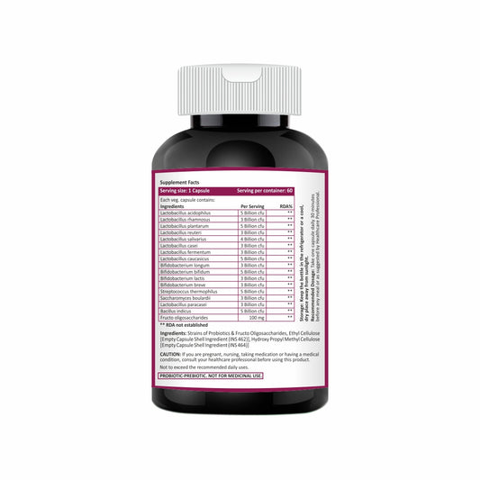 Gutsyral Probiotic-Prebiotic Capsules - 16 Strains for Gut Health, Digestion, IBS Relief & Immunity - 60 Veg Capsules per bottle