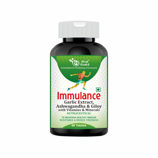 Bottle of Immulance Garlic Extract supplement on a white background
