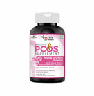 PCOS supplement bottle with pink label on a white background