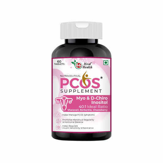 PCOS supplement bottle with pink label on a white background