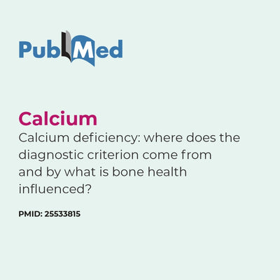PubMed link to a study on calcium deficiency and bone health on a light blue background