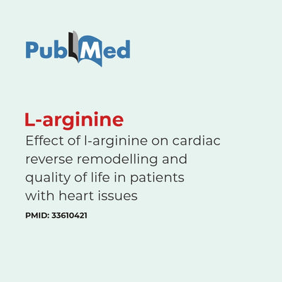 PubMed logo with text about L-arginine and its effect on cardiac reverse remodelling.