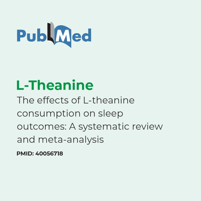 PubMed logo with text about L-theanine consumption on sleep outcomes