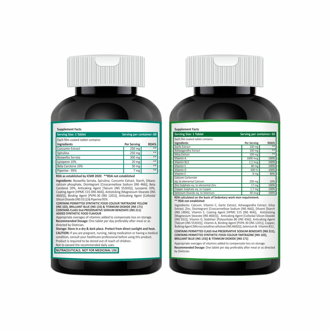 antioxital and immulance bottles with green labels on a white background