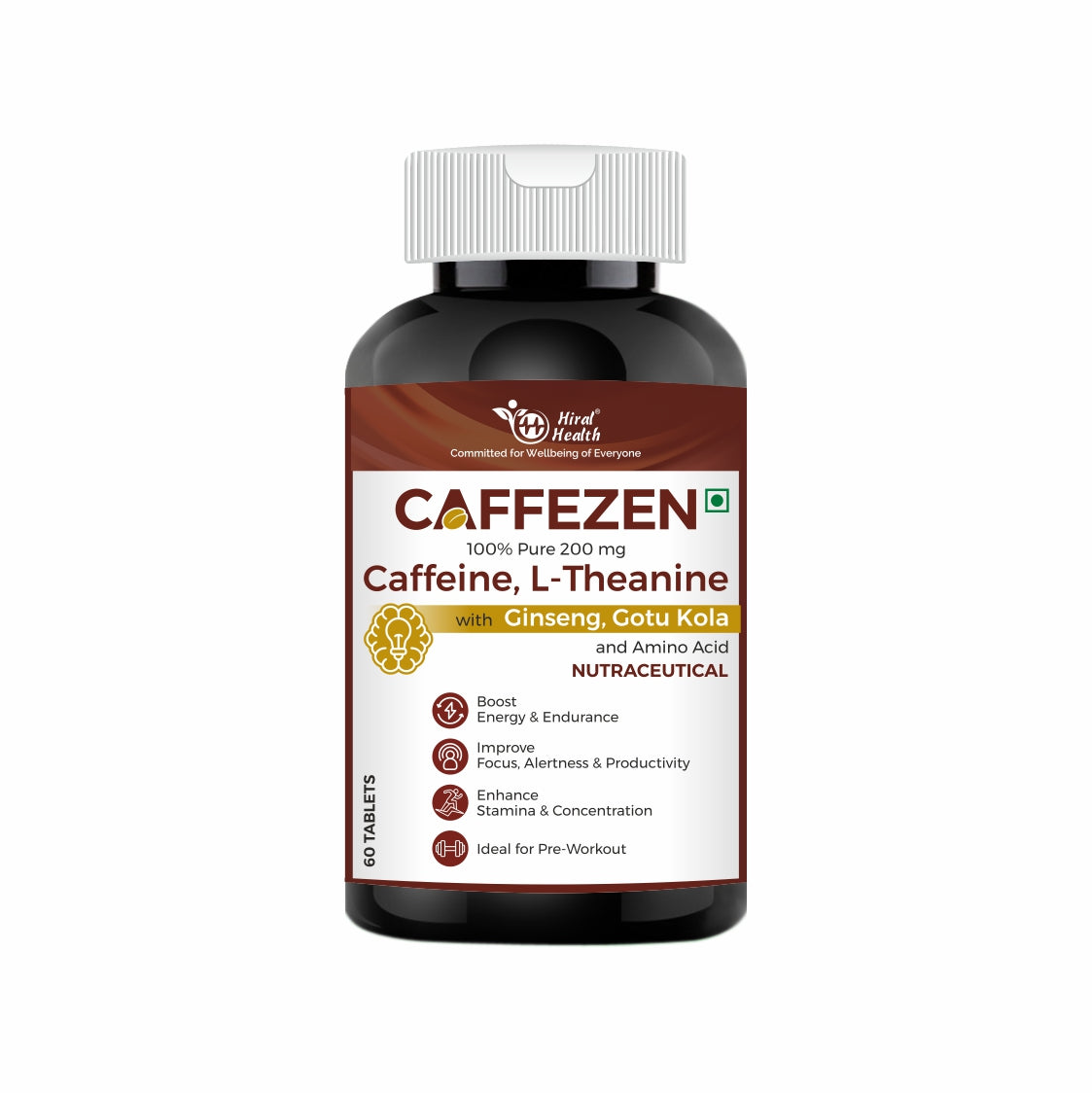 Caffezen supplement bottle with label on a white background