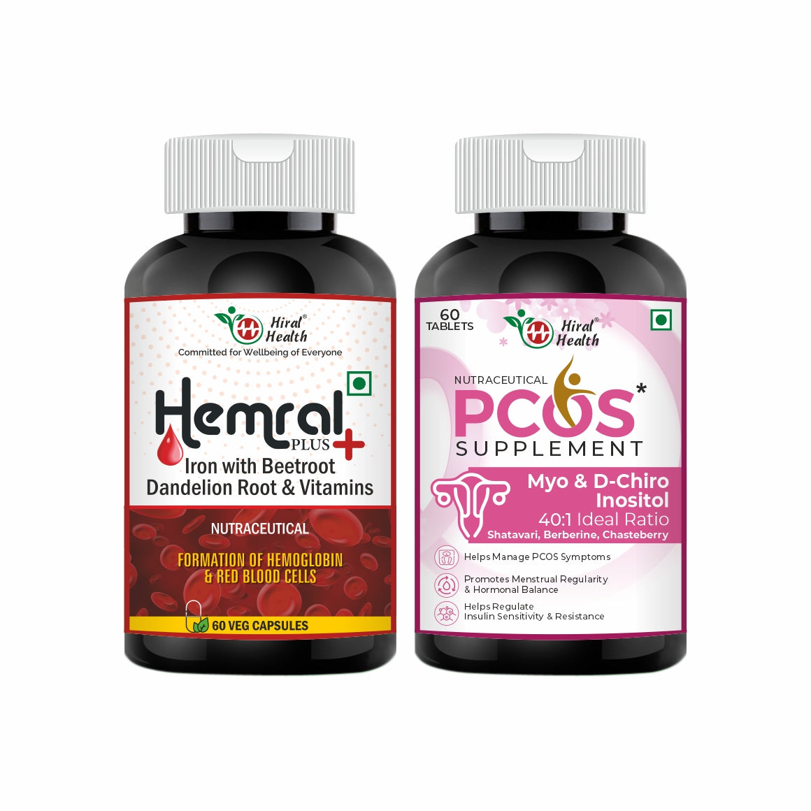 Women's Health Combo- Hemral Plus Capsules + PCOS Support Tablets | Complete Hormonal Balance with Hemoglobin Boost