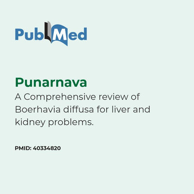 PubMed logo with text about a comprehensive review of Boerhavia diffusa on a light gray background