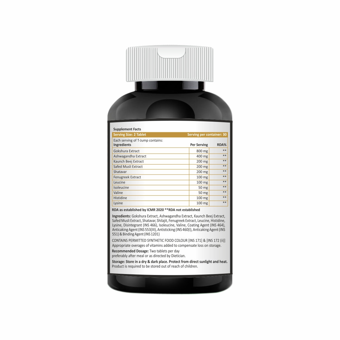 Supplement bottle with label on a white background