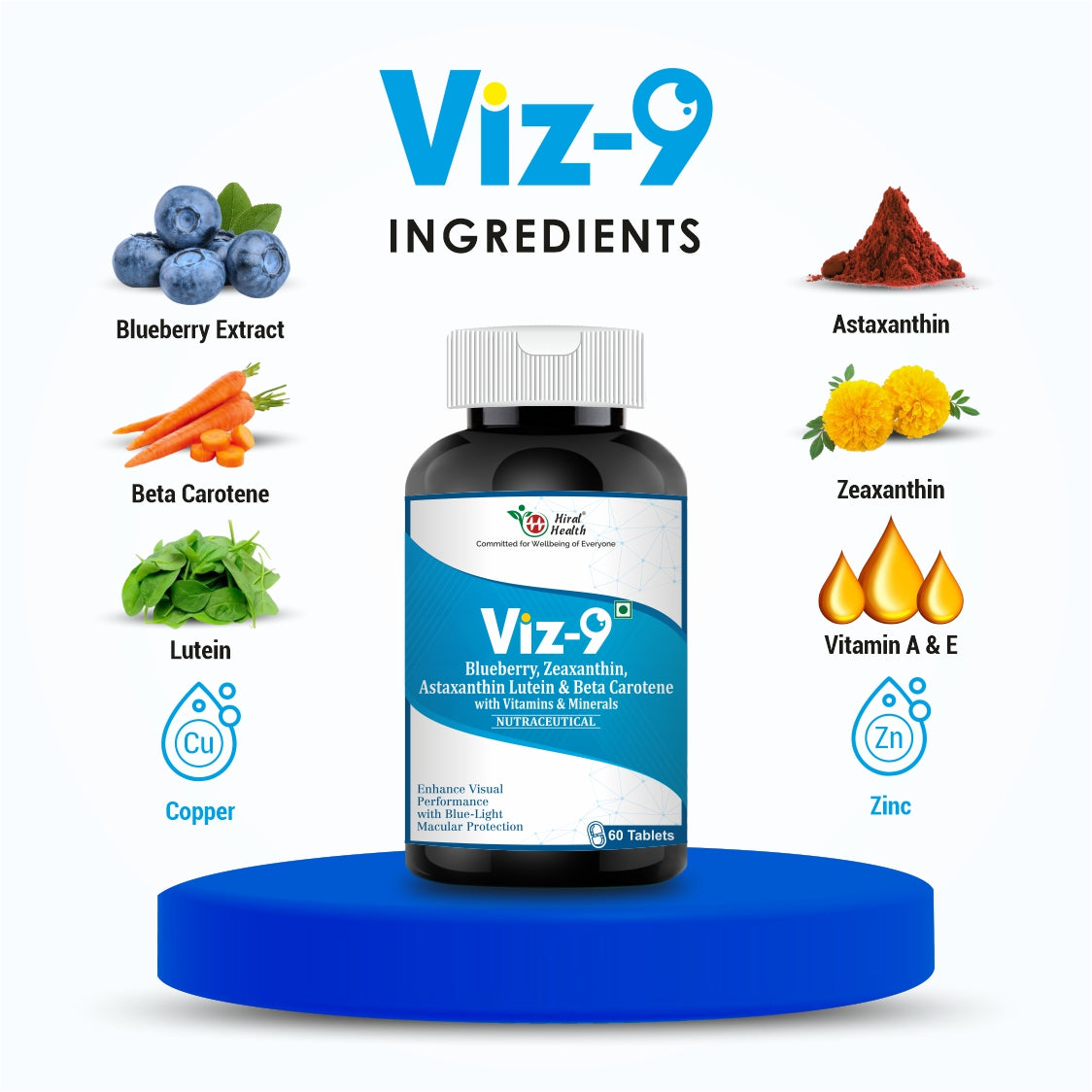 Viz-9 supplement bottle with ingredients displayed on a white background