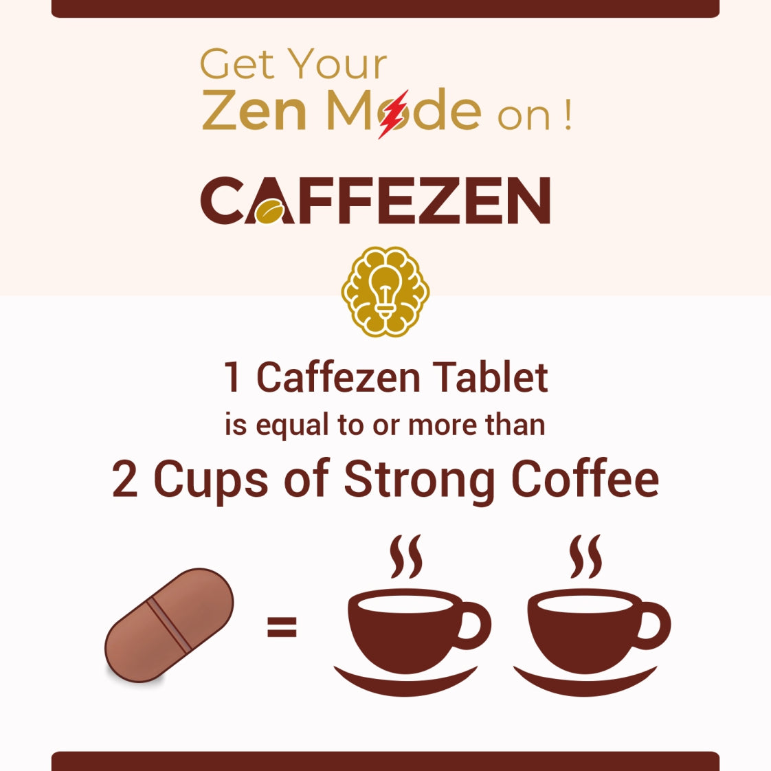 Advertisement for Caffezen tablets with text and graphics on a white background
