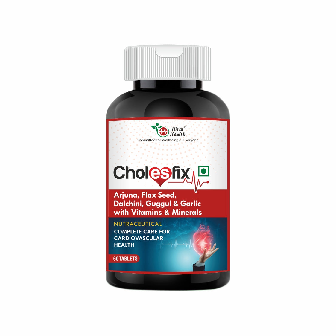 Bottle of Cholesfix supplement with a white background