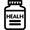 Black outline of a pill bottle with 'HEALTH' on a white background
