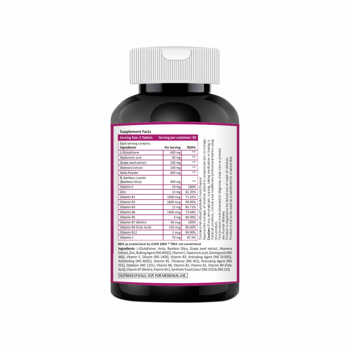 Supplement bottle with a detailed label on a white background