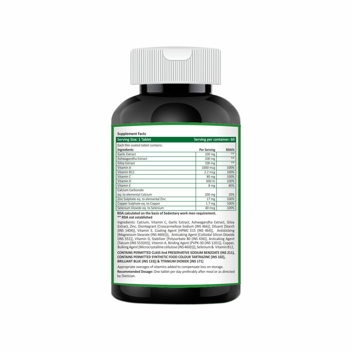 Supplement bottle with label on a white background