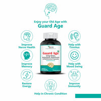 Guard Age supplement bottle with health benefits on a white background
