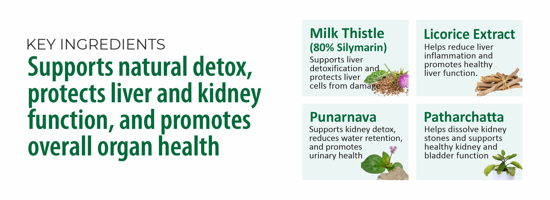 Product label with key ingredients for health benefits on a white background