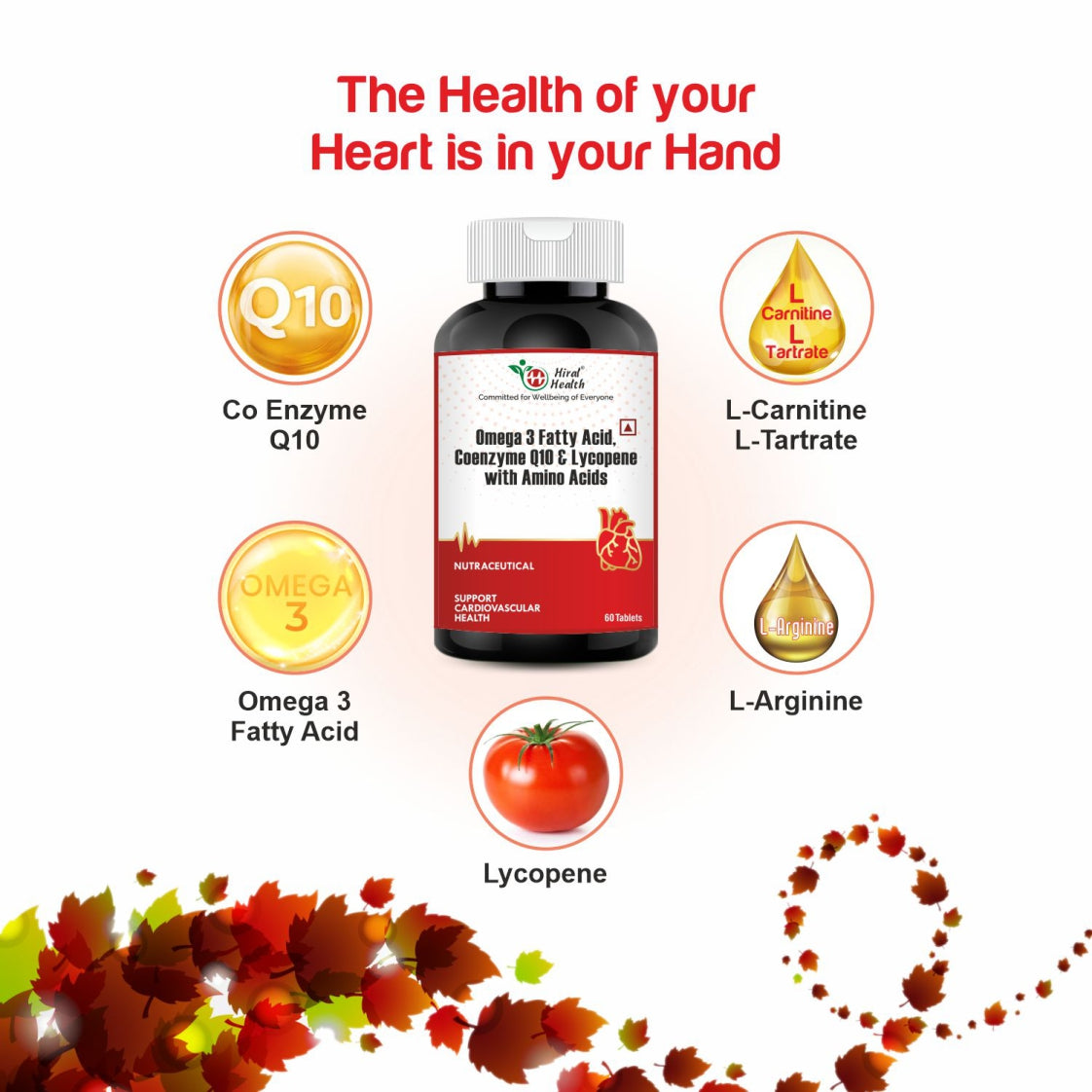 Supplement bottle with health benefits highlighted on a white background