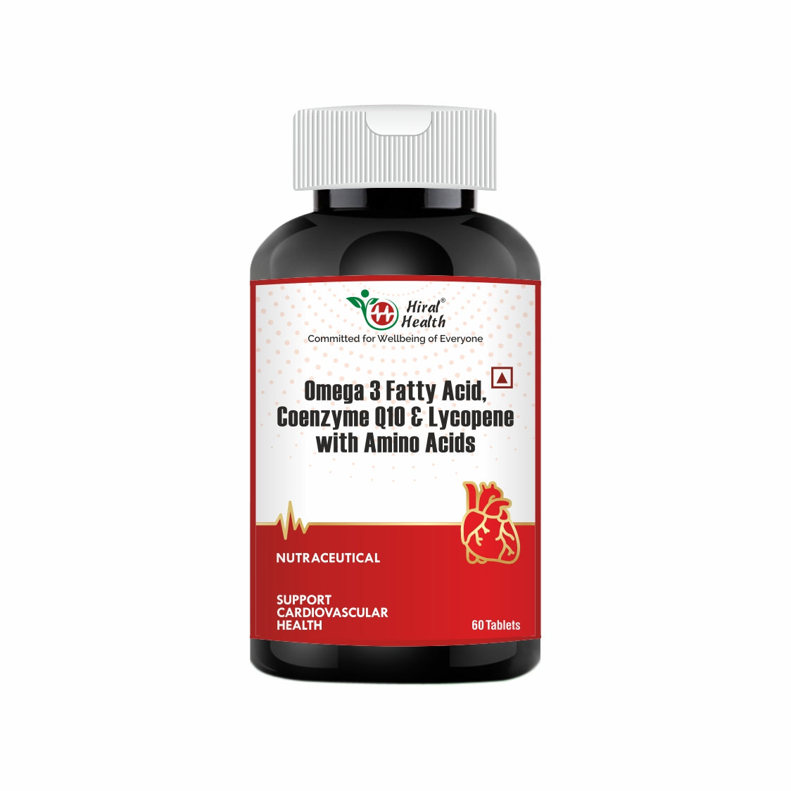 Supplement bottle with red label on a white background