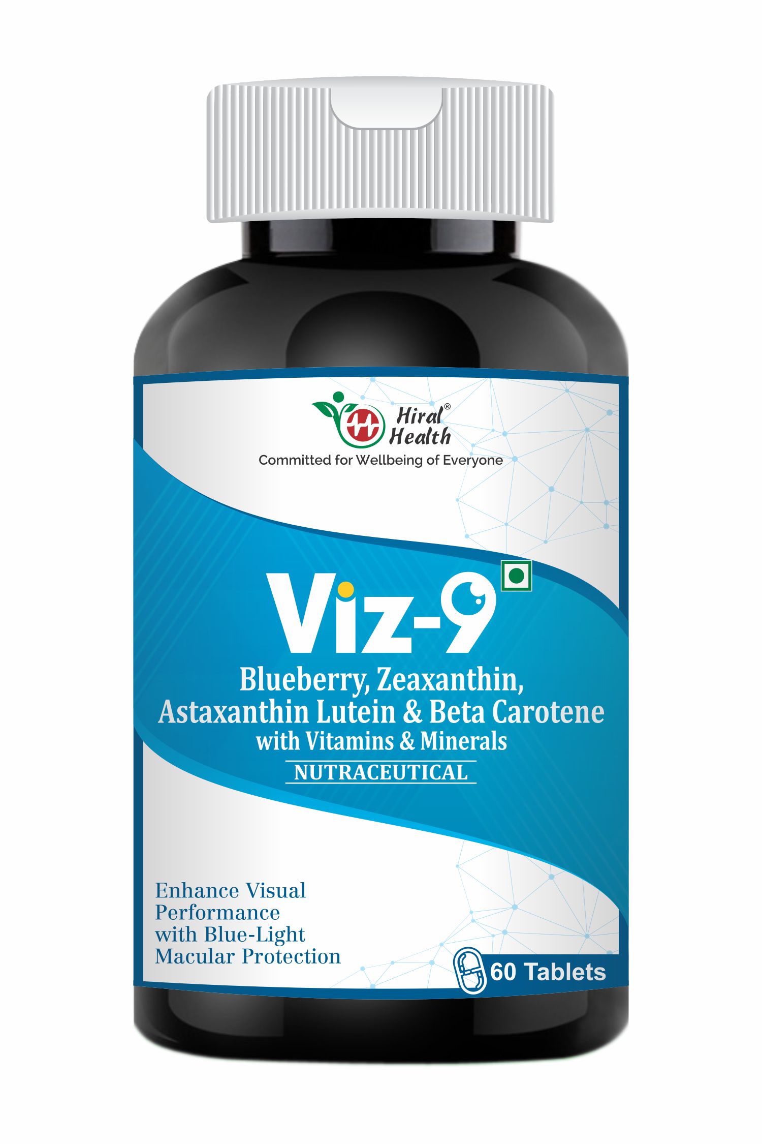 front side of viz-9 tablets bottle, best eye supplement